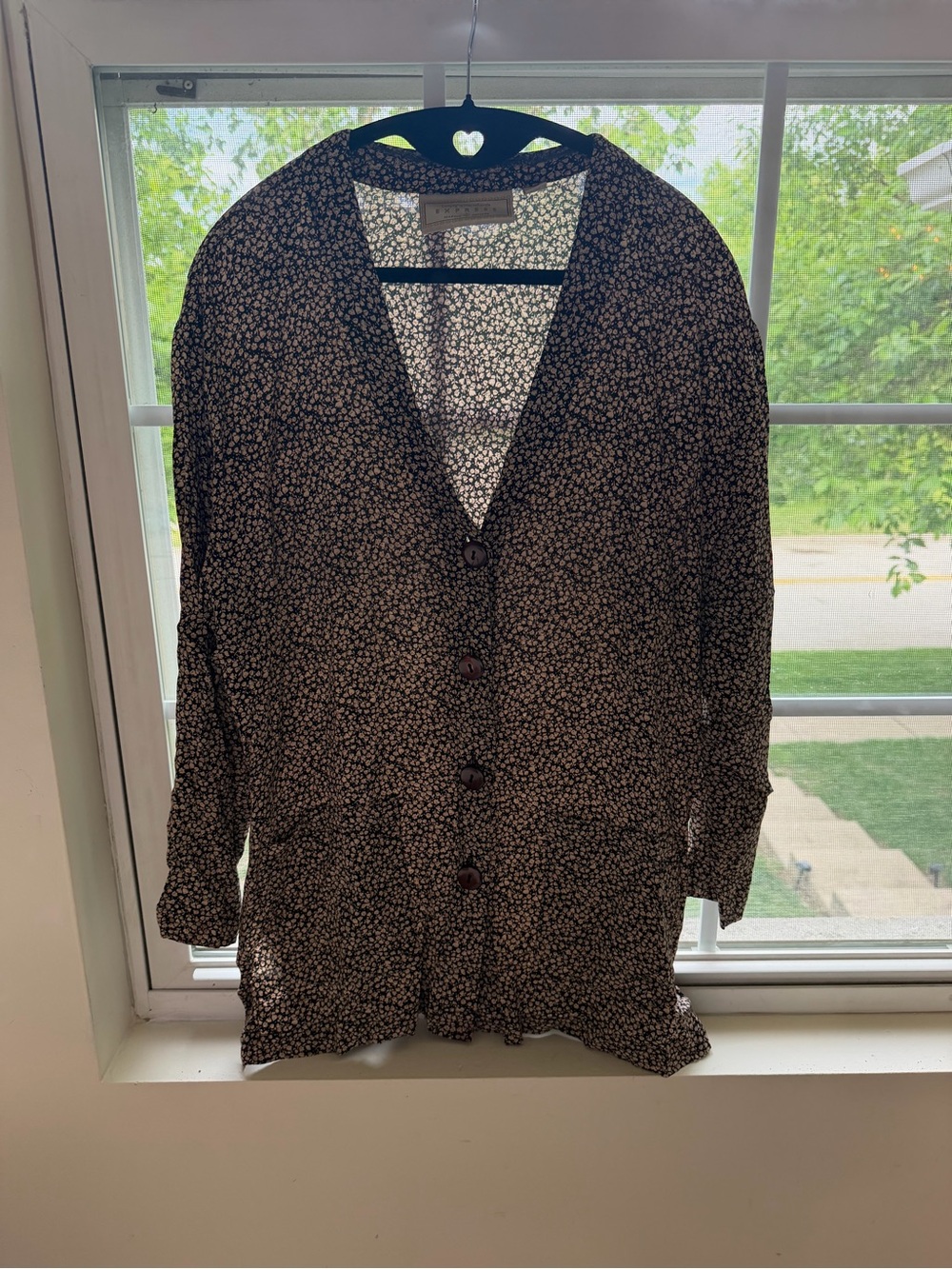 Express Black and Cream Floral Button Cardigan